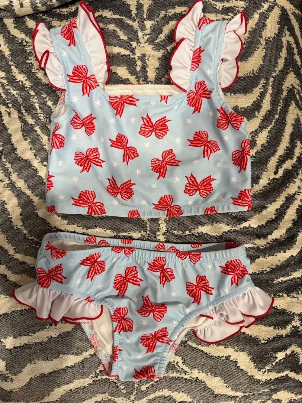 EUC Shrimp & Grits size Small red white blue patriotic toddler bikini 2-piece